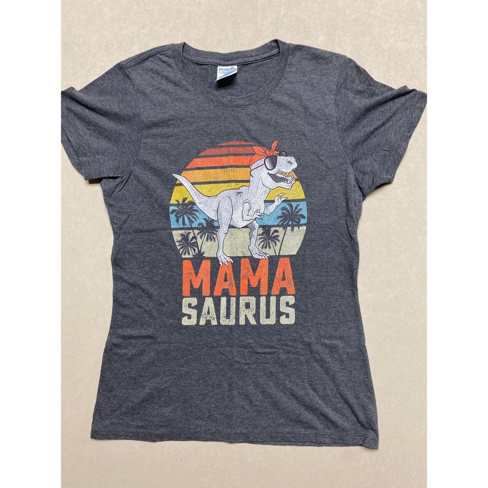 Port & Company Mamasaurus Graphic T-Shirt Womens Medium Grey Retro Dinosaur Tee